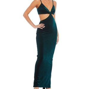 Yelena Velvet Cut Out Spaghetti Strap V-Neck Sleeveless Back Slit Maxi Dress